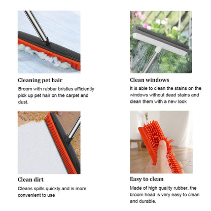 Push Silicone Broom Rubber Scratch Free Bristles Pet Hair Removal Rubber Broom for Floors Carpets Tiles Windows Gardens Sweeping